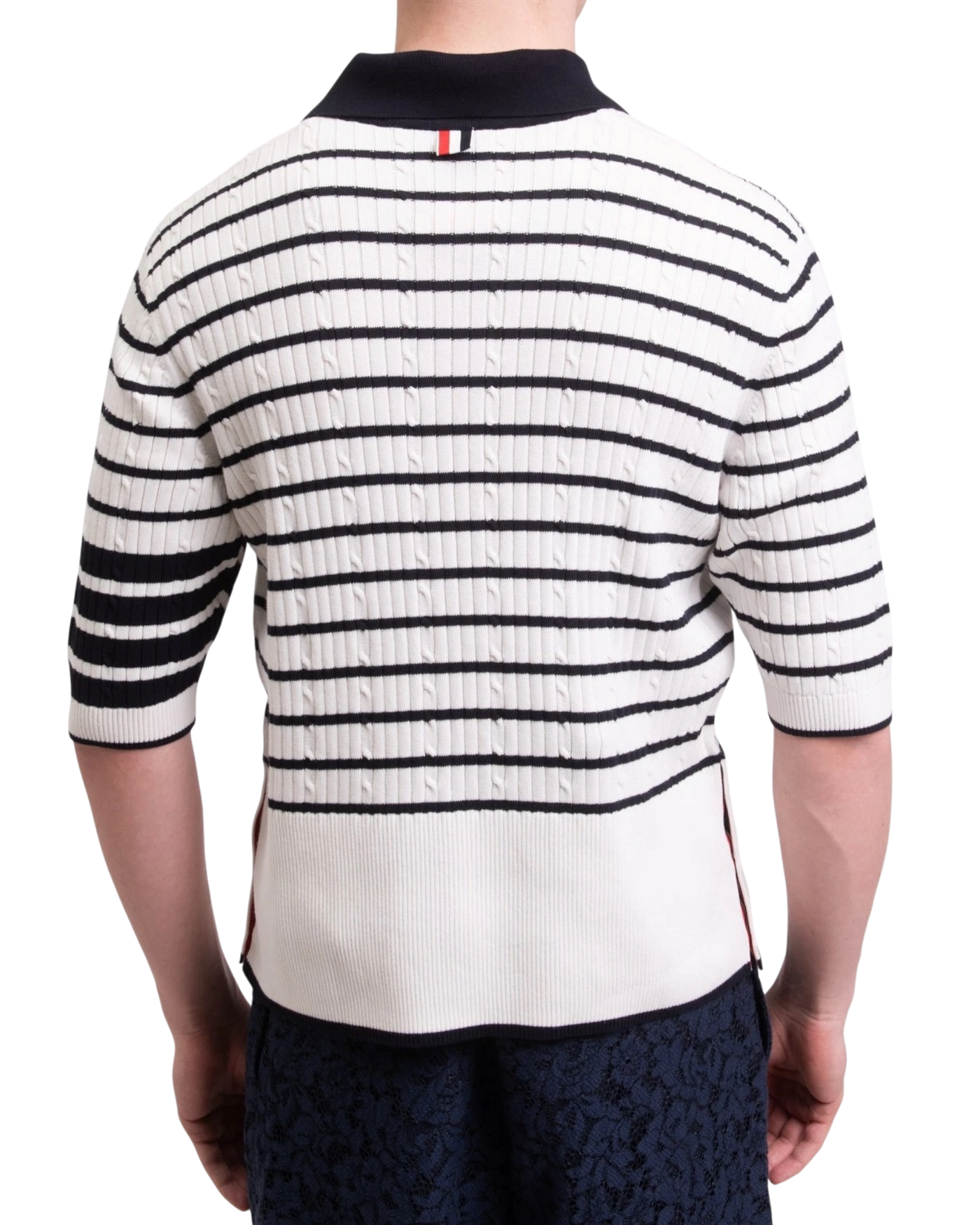Thom Browne Bar Stripe Knitted Polo Shirt -- White, Size L