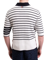 Thom Browne Bar Stripe Knitted Polo Shirt -- White, Size L
