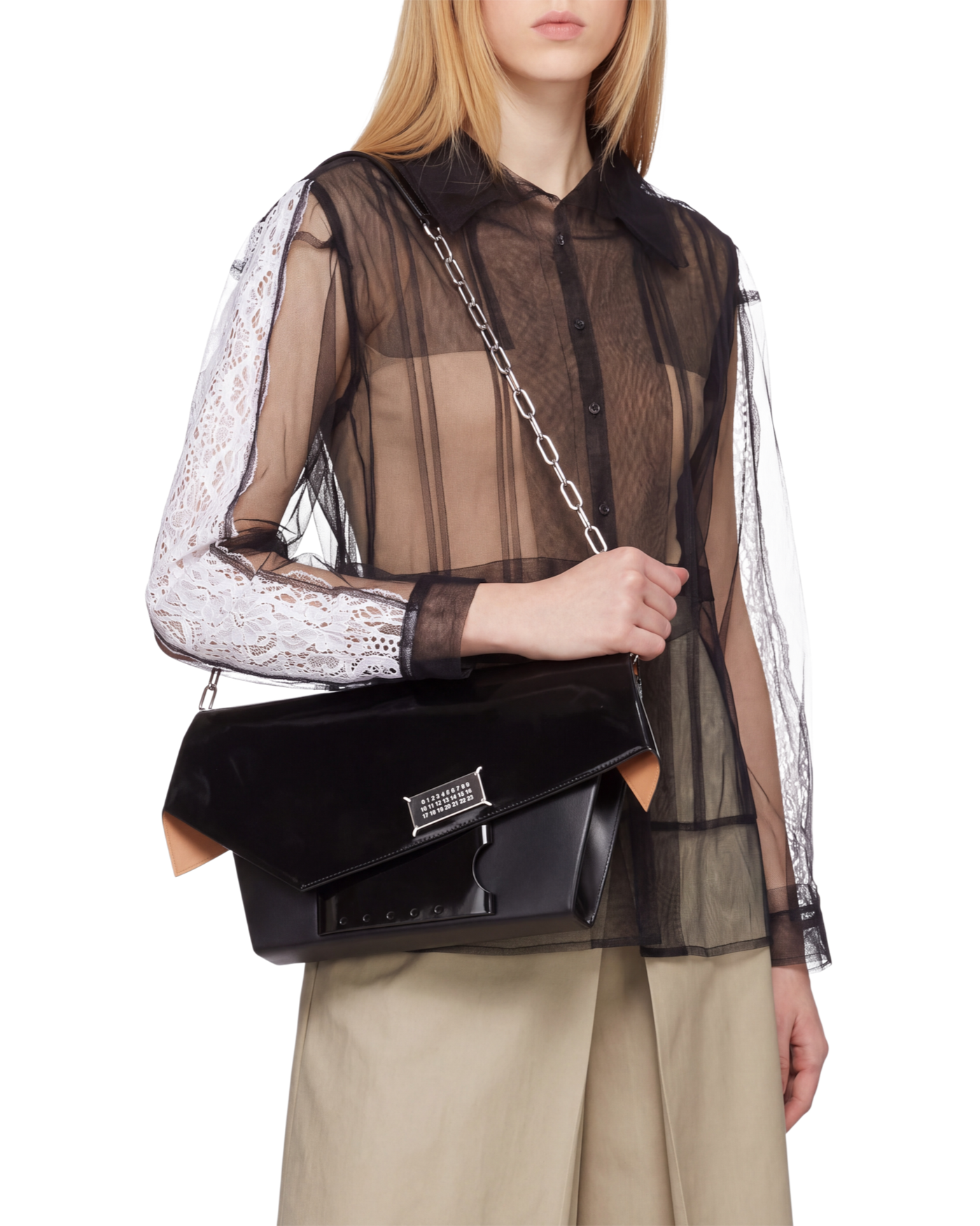 Maison Margiela Snatched Large Leather Shoulder Bag — Black