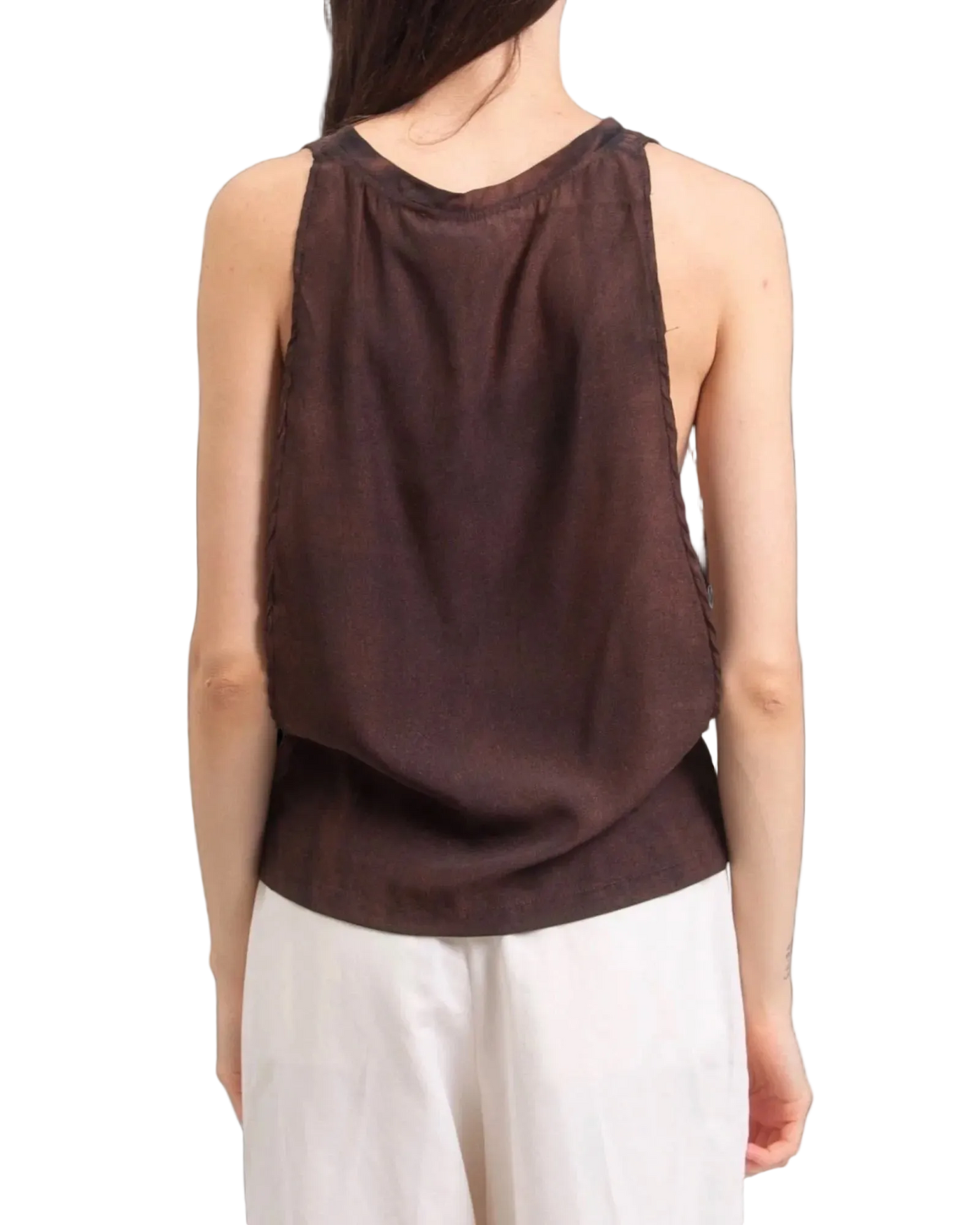 Yves Saint Laurent Rive Gauche Silk Logo Canotta — Brown, Size S