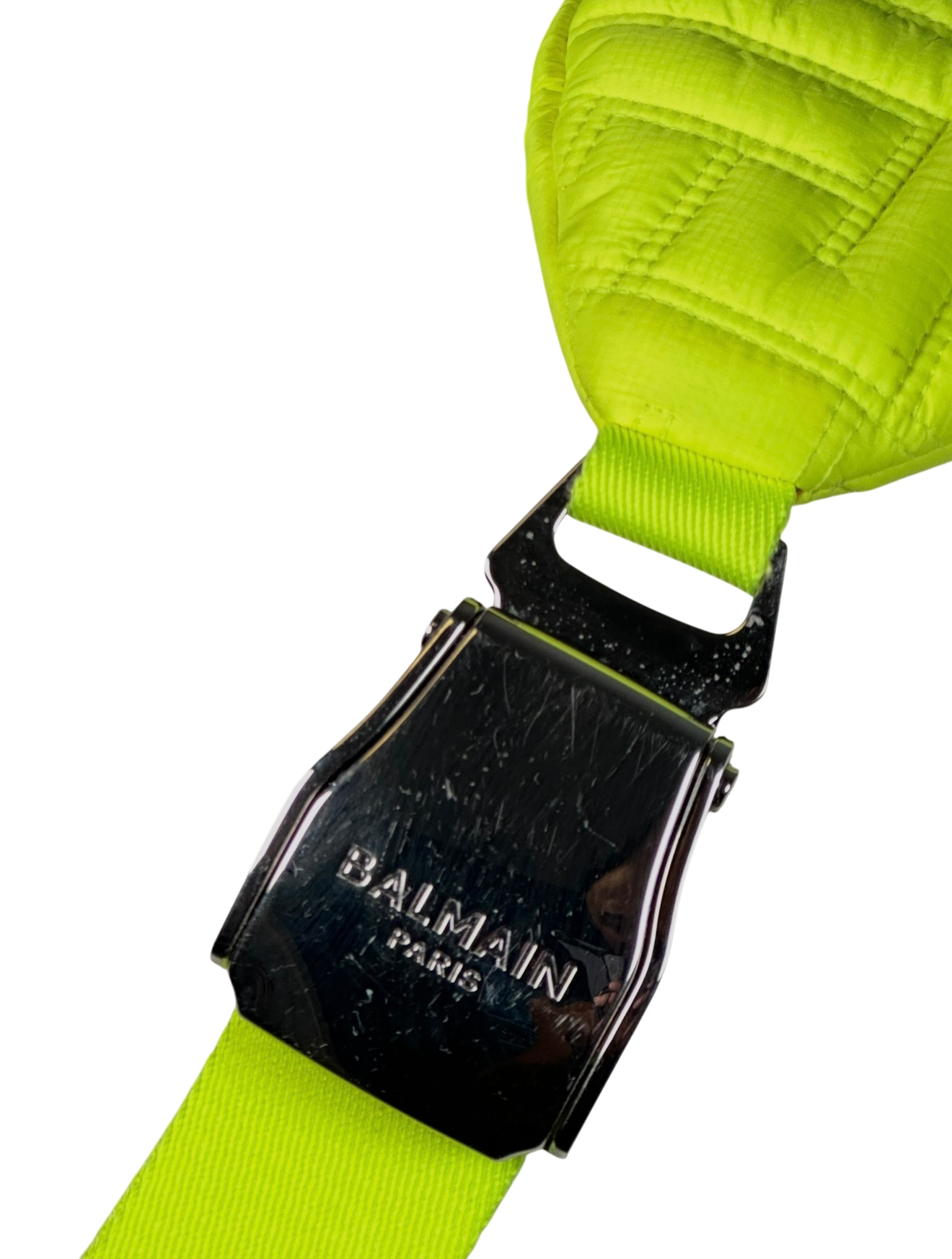 Balmain B-Army Quilted Monogram Crossbody Sling — Neon Yellow