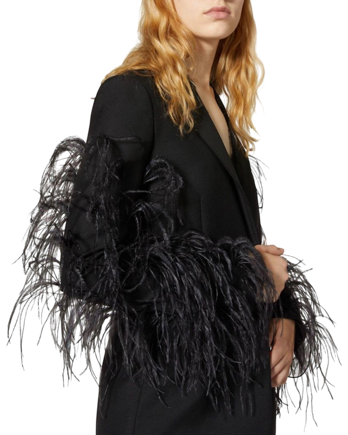 Valentino Garavani Ostrich Feather & Mohair Tuxedo Jacket in Black