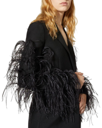 Valentino Garavani Ostrich Feather & Mohair Tuxedo Jacket in Black