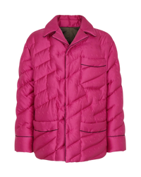 Fendi reversible quilted puffer blouson in azalea, front flat view with point collar and dark piped pockets