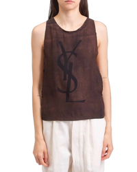 Yves Saint Laurent Rive Gauche Silk Logo Canotta — Brown, Size S
