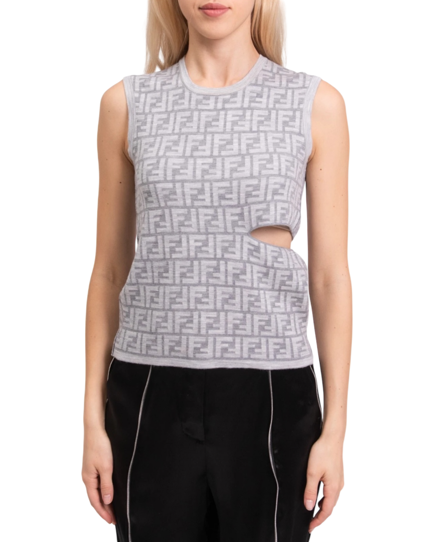 Fendi FF Monogram Reversible Cut-Out Knit Top
