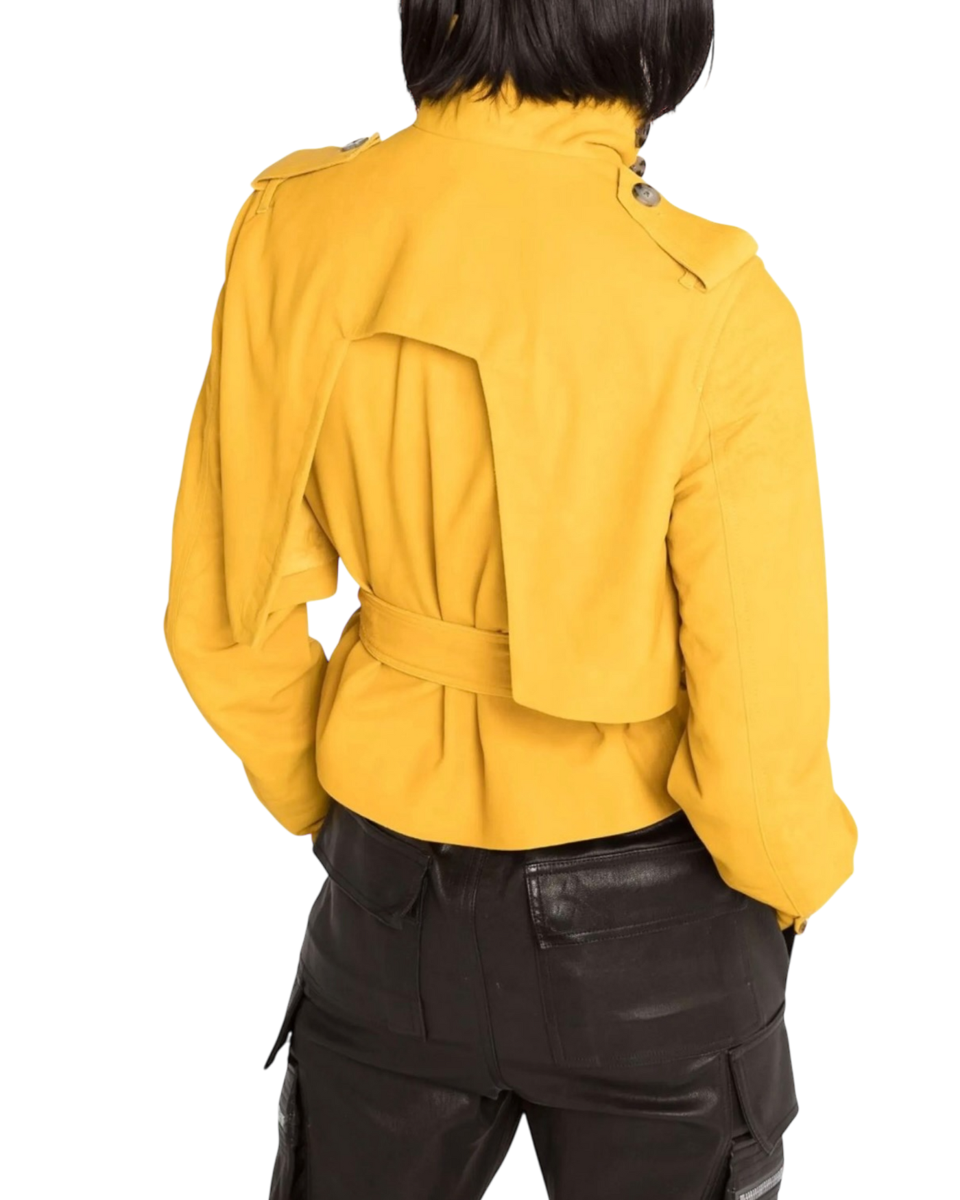 Rick Owens Belted Cropped Trench in Yellow  Suede