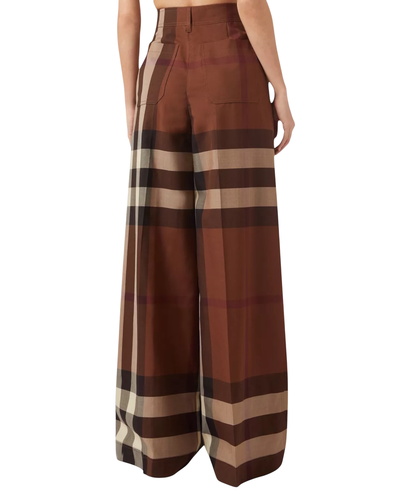 Burberry Divya Check Wide-Leg Wool Trousers — Brown, Size S [US4/IT40]