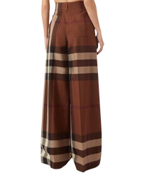 Burberry Divya Check Wide-Leg Wool Trousers — Brown, Size S [US4/IT40]