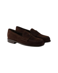 Prada Suede Triangle Penny Loafers — Brown, Size US 11 / UK 10