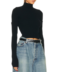 Balenciaga Cut-Up Detachable-Sleeve Ribbed Sweater — Navy, Size M