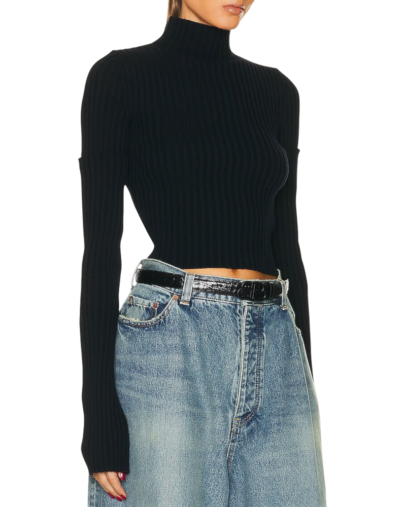 Balenciaga Cut-Up Detachable-Sleeve Ribbed Sweater — Navy, Size M