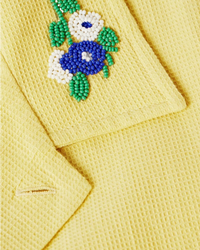 Bode 'Chicory' Bead-Embellished Waffle-Knit Cotton Shirt — Yellow, Size M