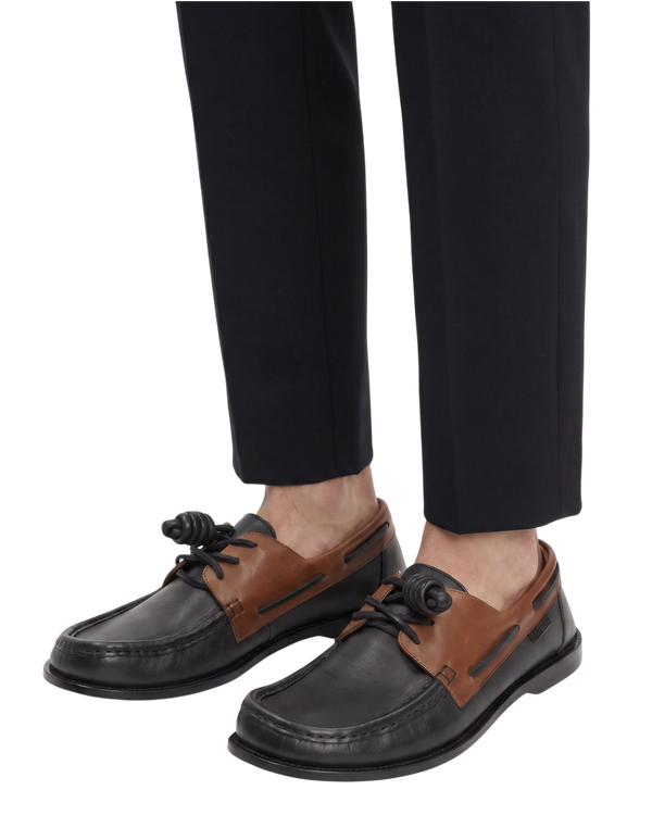 Loewe Campo Leather Boat Shoe — Black/Brown