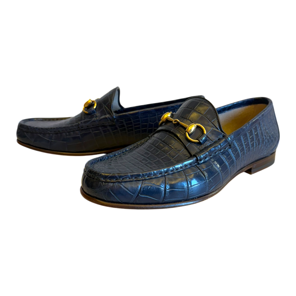 Gucci 1953 Horsebit Crocodile Loafers in Blue | The Vault NYC display picture 1