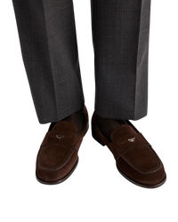 Prada Suede Triangle Penny Loafers — Brown, Size US 11 / UK 10
