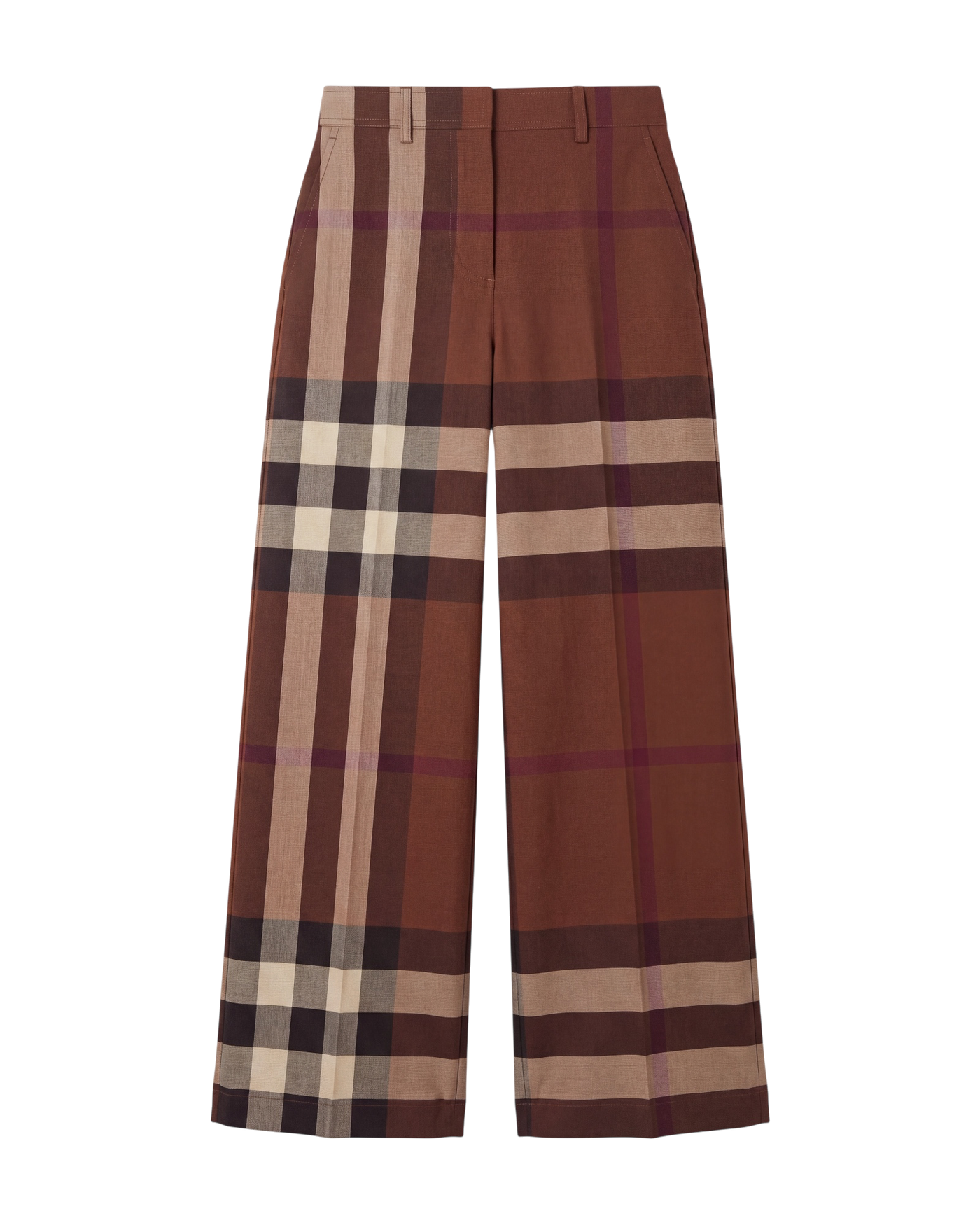 Burberry Divya Check Wide-Leg Wool Trousers — Brown, Size S [US4/IT40]