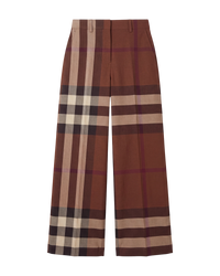 Burberry Divya Check Wide-Leg Wool Trousers — Brown, Size S [US4/IT40]