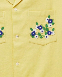 Bode 'Chicory' Bead-Embellished Waffle-Knit Cotton Shirt — Yellow, Size M