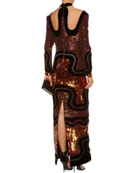 Tom Ford FW 2015 Runway Cutout Copper Sequin and Velvet Panelled Gown