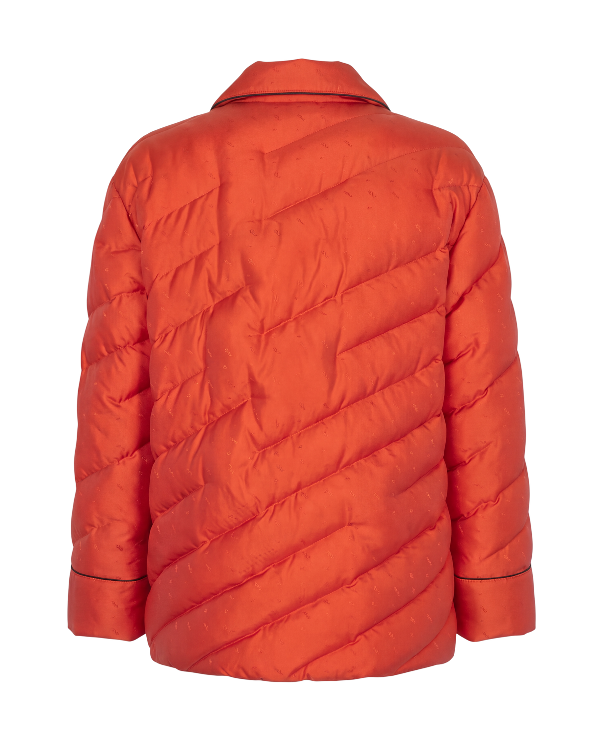 Fendi reversible quilted puffer blouson in bitter orange, back view showing diagonal channels and piped cuffs
