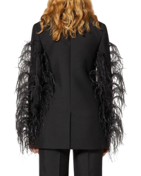 Valentino Garavani Ostrich Feather & Mohair Tuxedo Jacket in Black