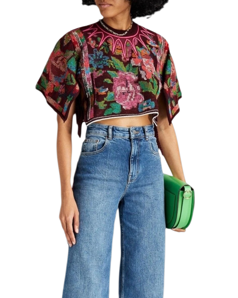 Valentino Garavani Arazzo Floral Wool & Cashmere-Blend Crop Sweater