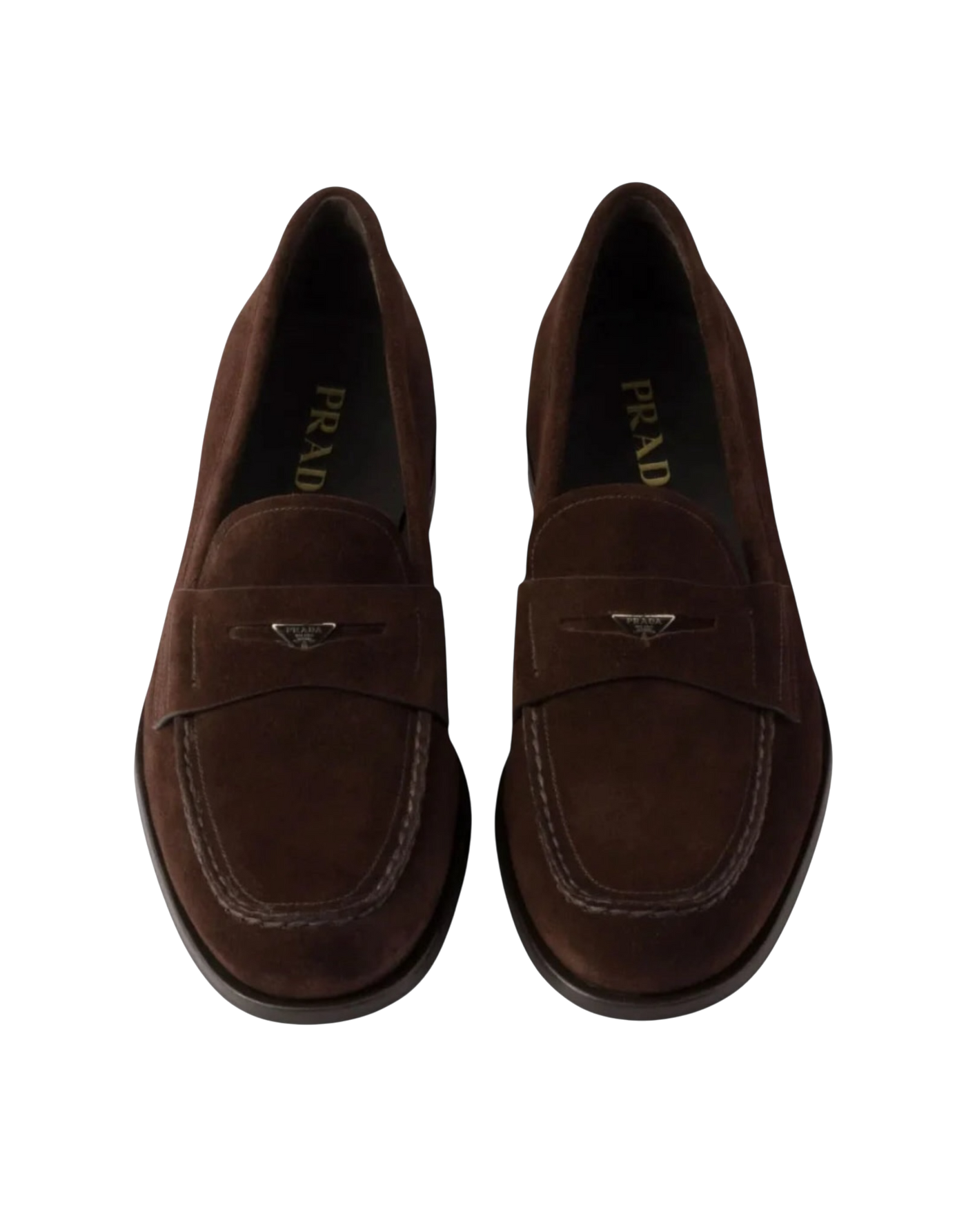 Prada Suede Triangle Penny Loafers — Brown, Size US 11 / UK 10