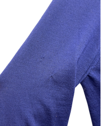 Prada fine-gauge knit crewneck sweater in cobalt, detail close-up of the knit texture along the sleeve