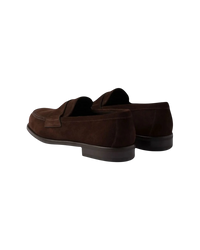 Prada Suede Triangle Penny Loafers — Brown, Size US 11 / UK 10
