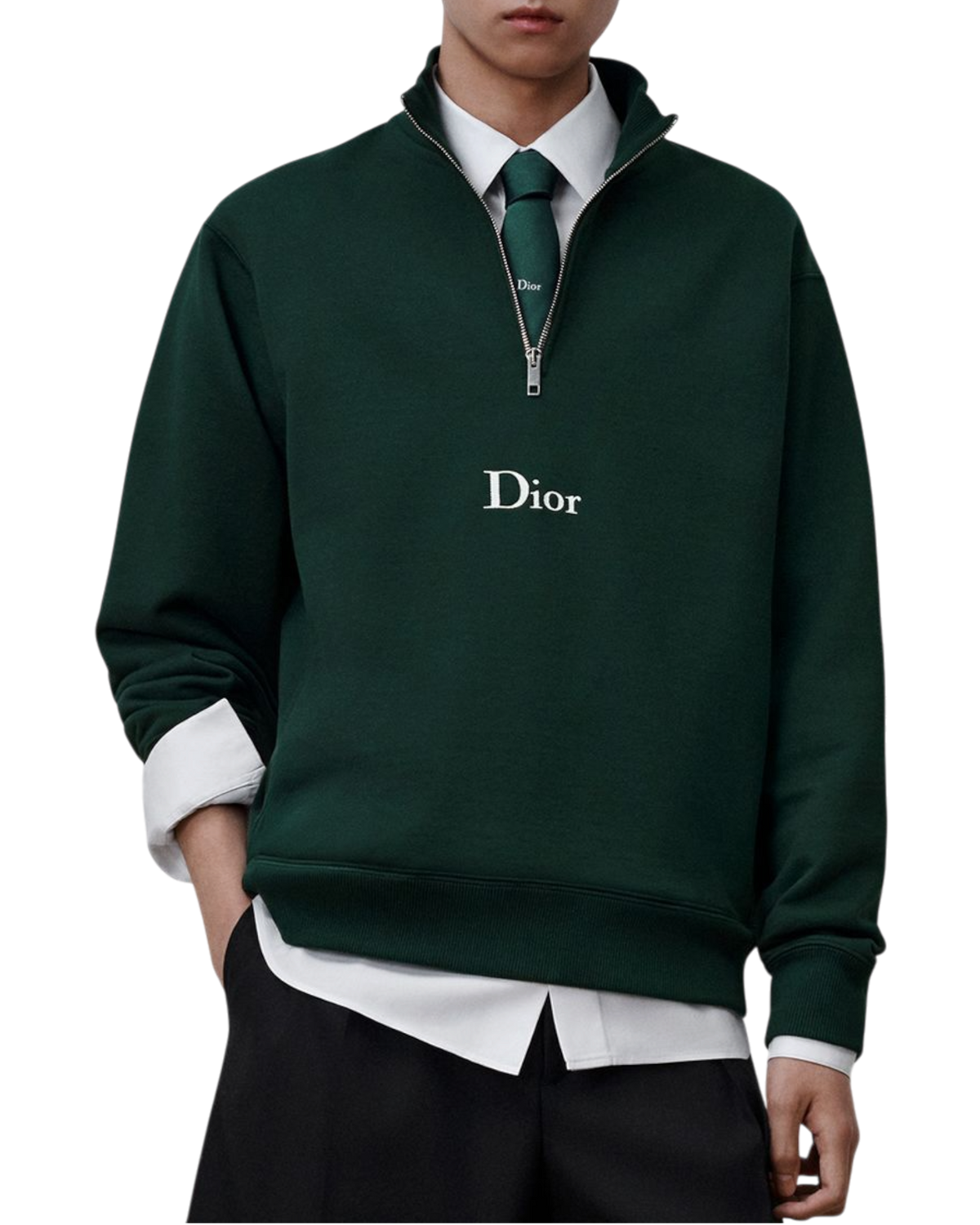 Dior Zip Neckline Sweatshirt — Dark Green, XS (Men's) / S (Women's)