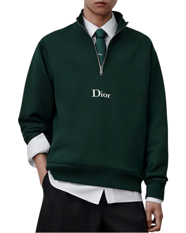 Dior Zip Neckline Sweatshirt — Dark Green, Size XS (Men's) / S (Women's)