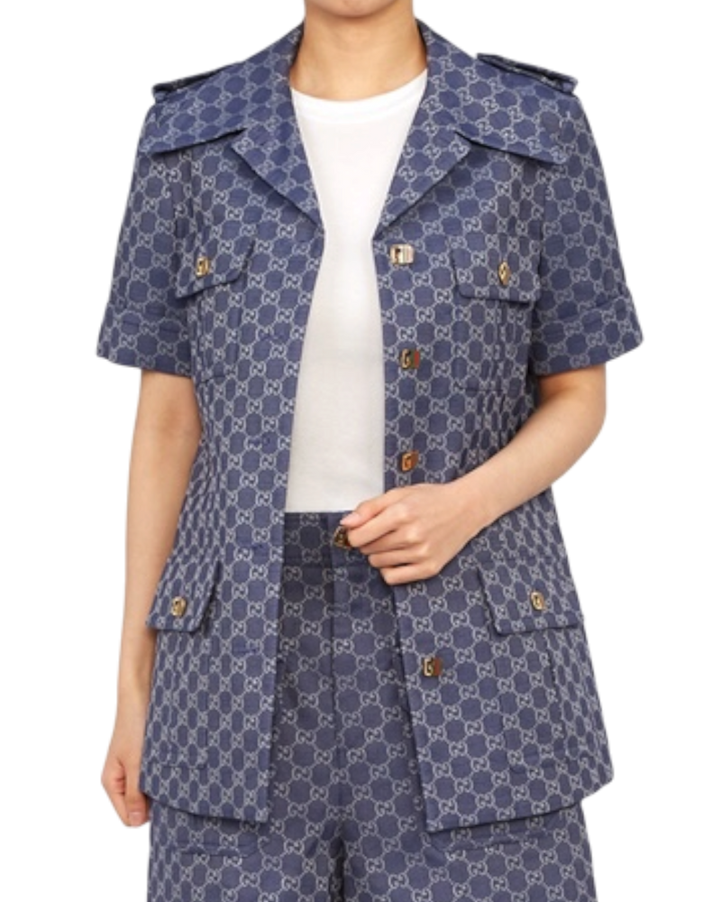 Gucci Interlocking GG Canvas Dress Jacket — Blue, Size IT 42 / US 6