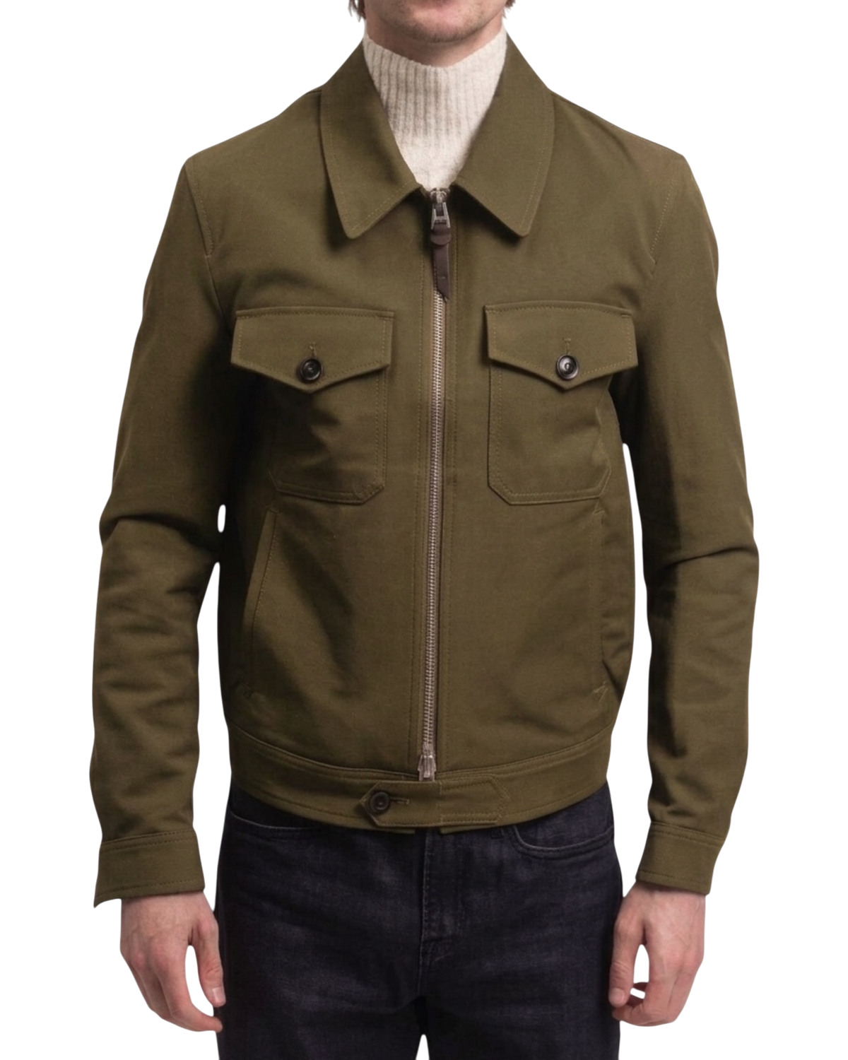 Tom Ford Cotton Twill Zip Shirt Jacket — Elm Green, Size IT 48 / US 38