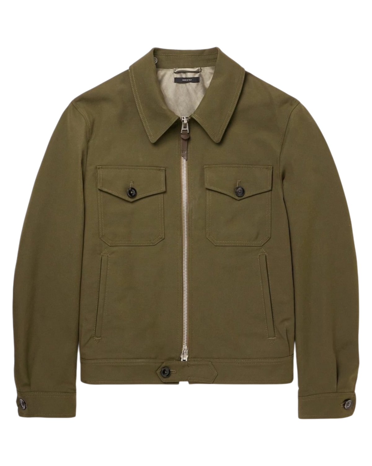 Tom Ford Cotton Twill Zip Shirt Jacket — Elm Green, Size IT 48 / US 38
