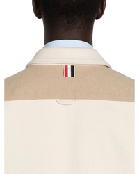 Thom Browne Funmix 4-Bar Snap-Front Overshirt in Selvedge Denim — Khaki/Ivory, Size TB 0 / S