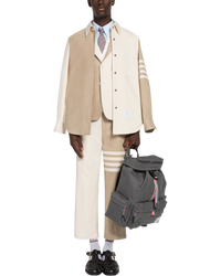 Thom Browne Funmix 4-Bar Snap-Front Overshirt in Selvedge Denim — Khaki/Ivory, Size TB 0 / S