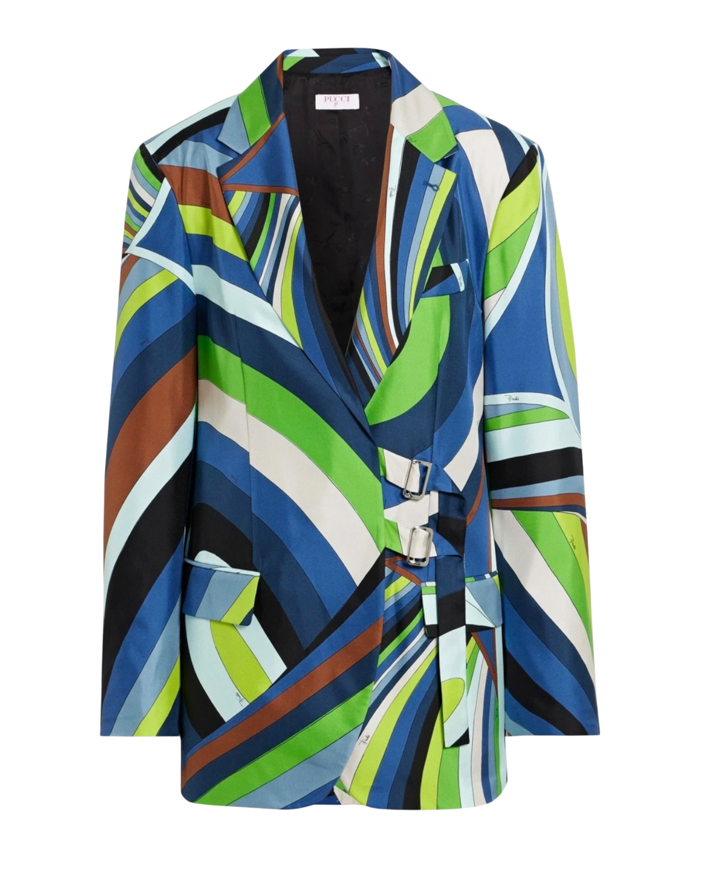 Pucci Iride-Print Silk Wrap Blazer — Indigo, Size IT 42 / US 6