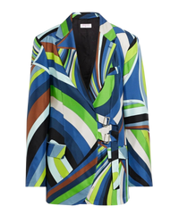 Pucci Iride-Print Silk Wrap Blazer — Indigo, Size IT 42 / US 6