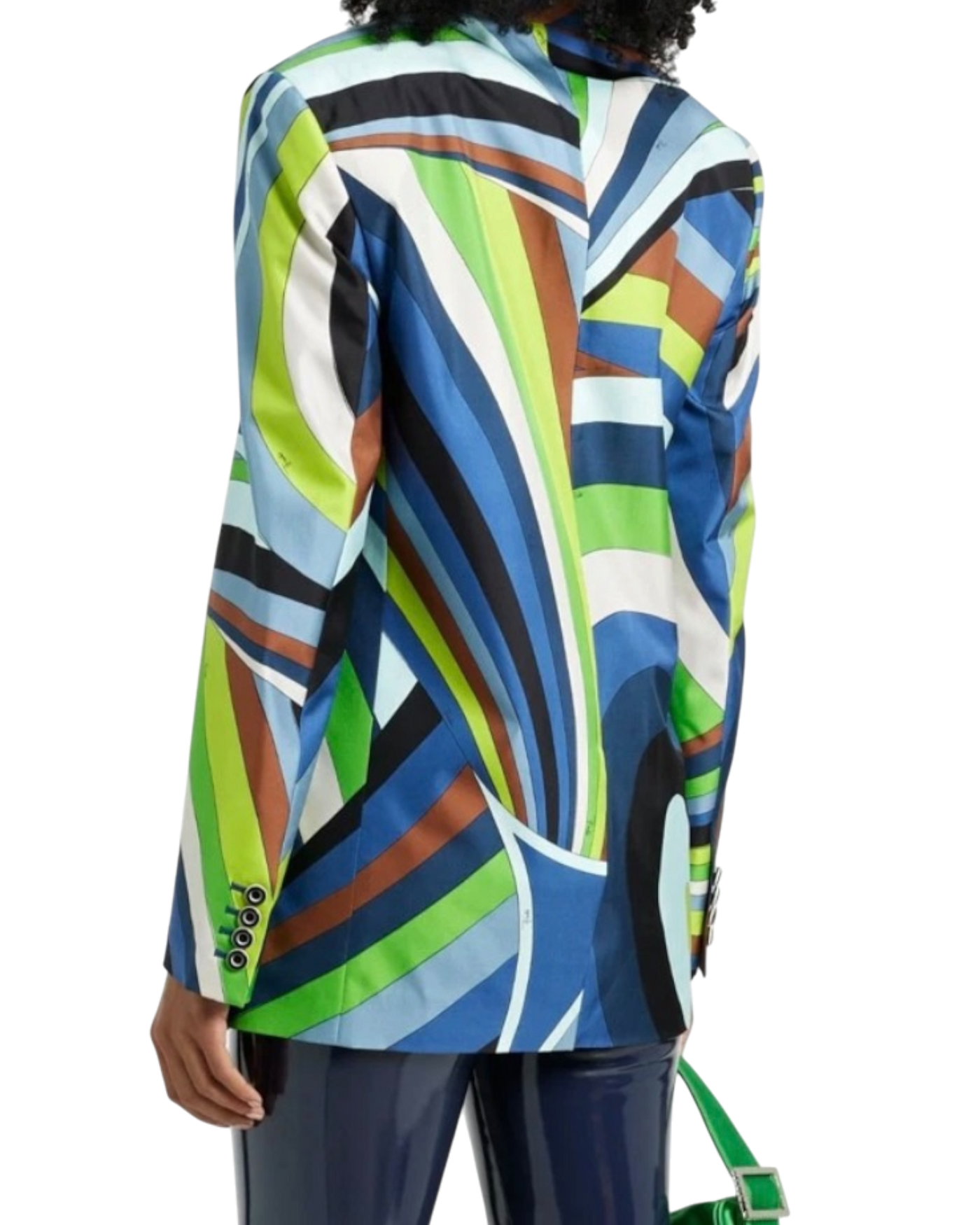Pucci Iride-Print Silk Wrap Blazer — Indigo, Size IT 42 / US 6