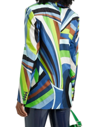 Pucci Iride-Print Silk Wrap Blazer — Indigo, Size IT 42 / US 6