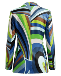 Pucci Iride-Print Silk Wrap Blazer — Indigo, Size IT 42 / US 6