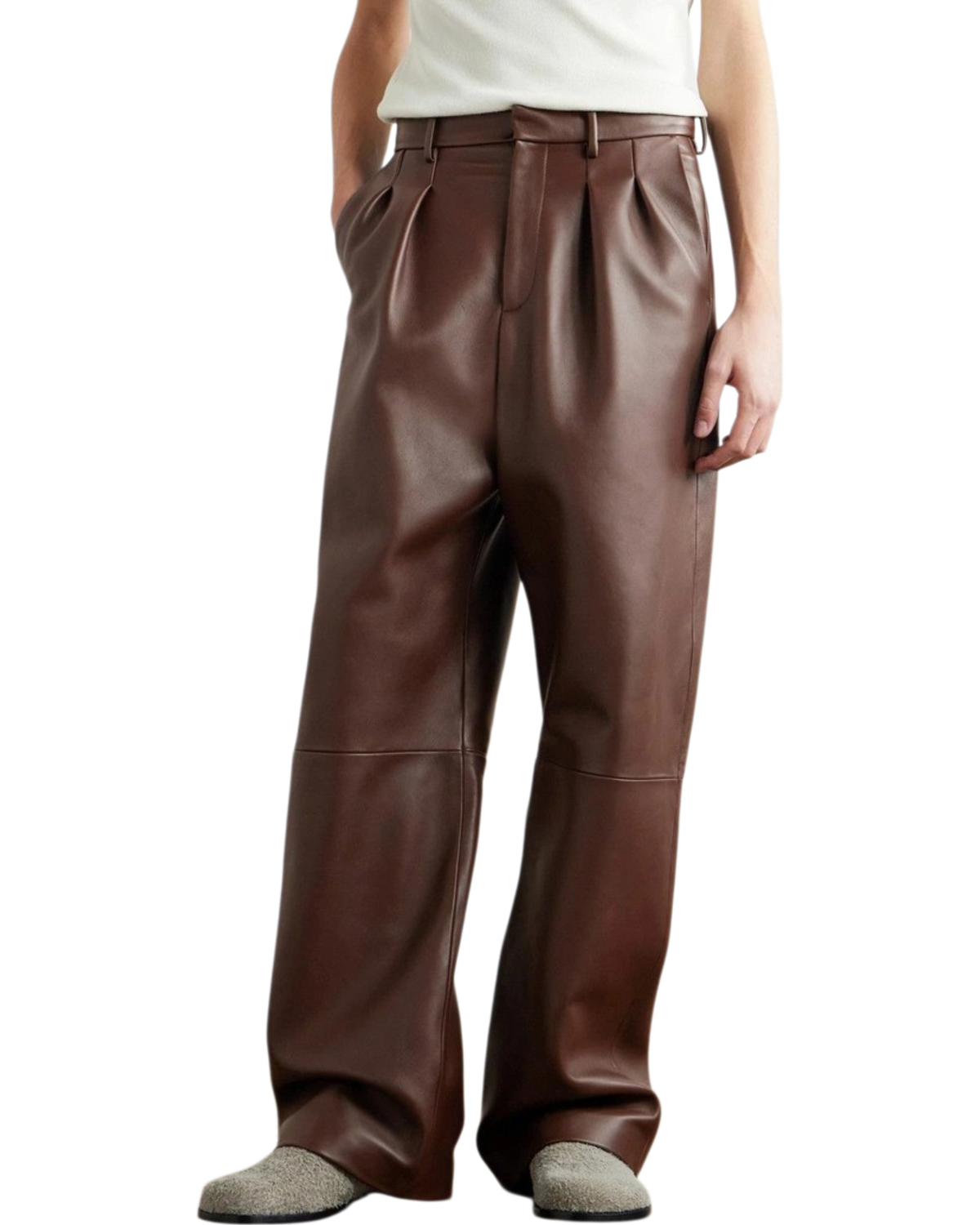 Loewe Pleated Lambskin Straight-Leg Trousers — Brown, Size IT 48 / US 38