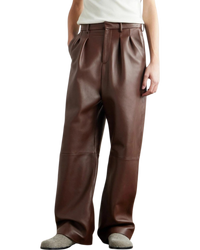 Loewe Pleated Lambskin Straight-Leg Trousers — Brown, Size IT 48 / US 38