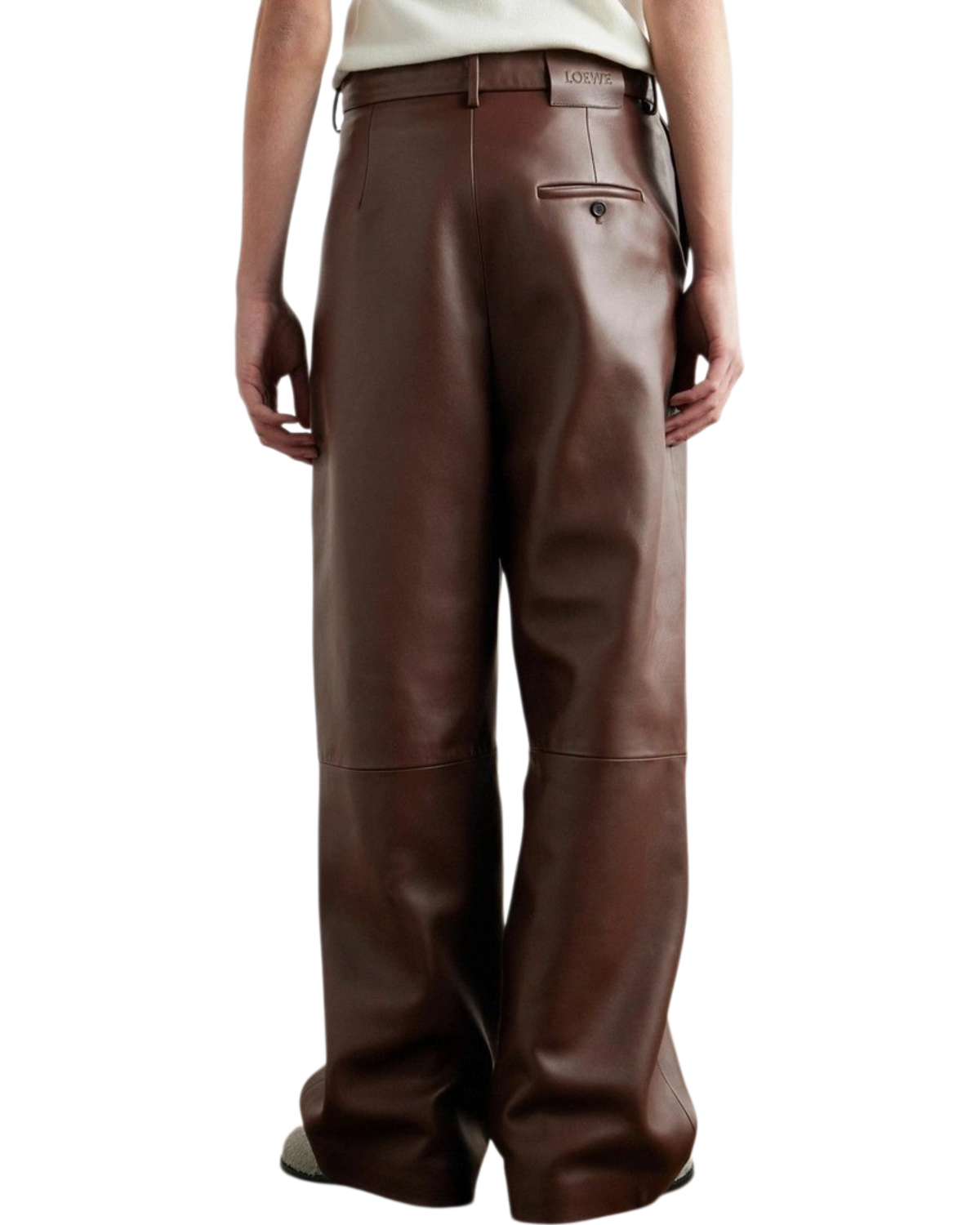 Loewe Pleated Lambskin Straight-Leg Trousers — Brown, Size IT 48 / US 38