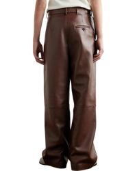 Loewe Pleated Lambskin Straight-Leg Trousers — Brown, Size IT 48 / US 38
