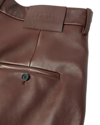 Loewe Pleated Lambskin Straight-Leg Trousers — Brown, Size IT 48 / US 38
