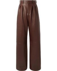 Loewe Pleated Lambskin Straight-Leg Trousers — Brown, Size IT 48 / US 38