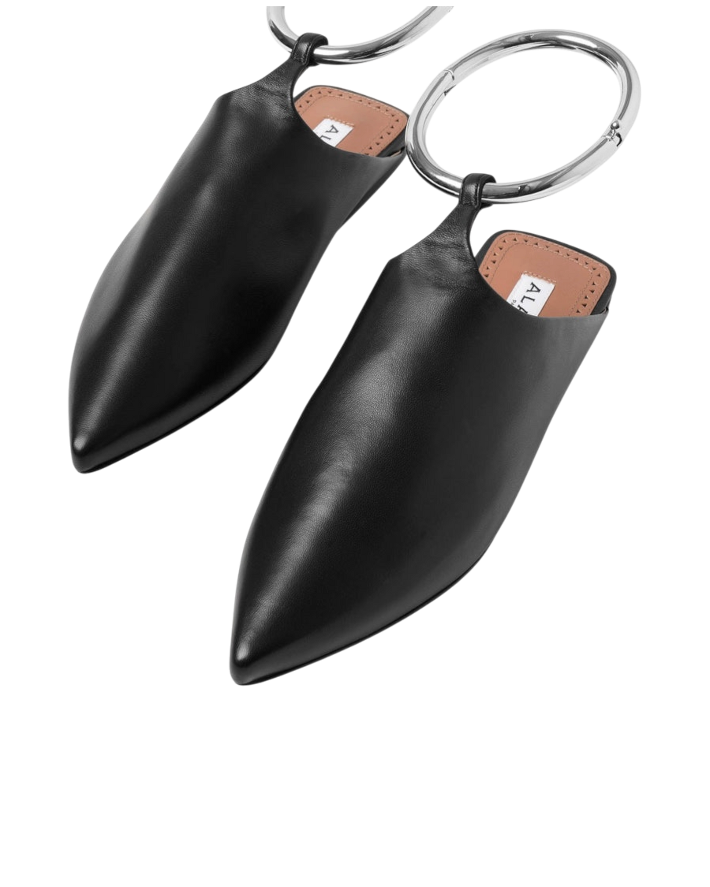 Alaïa La Babouche Leather Pointy-Toe Mules with Ankle Strap — Black, Size US 8 / EU 38