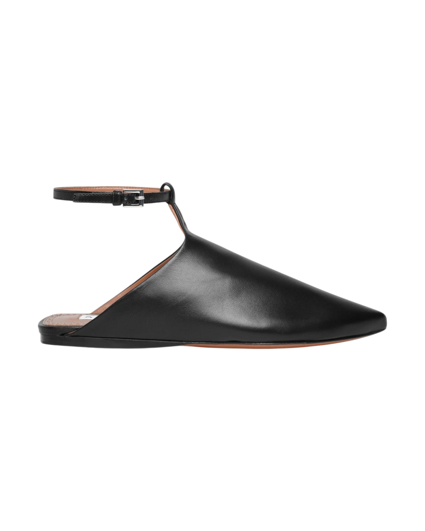 Alaïa La Babouche Leather Pointy-Toe Mules with Ankle Strap — Black, Size US 8 / EU 38